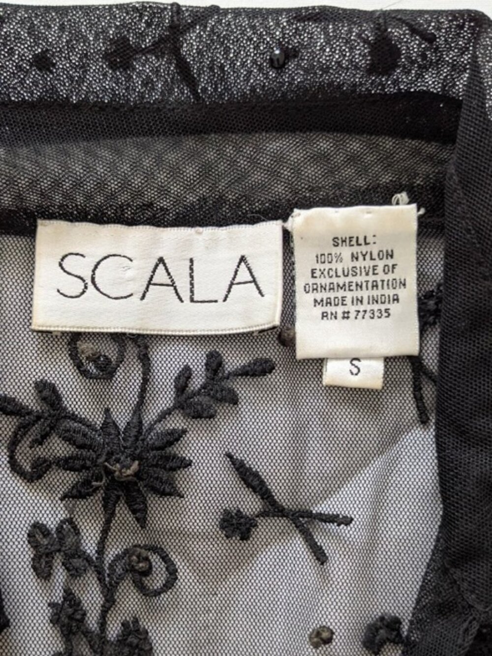 Vintage Scala Sheer Black Beaded Long Sleeve V-Neck Blouse, Elegant Sexy, size S - Picture 6 of 7